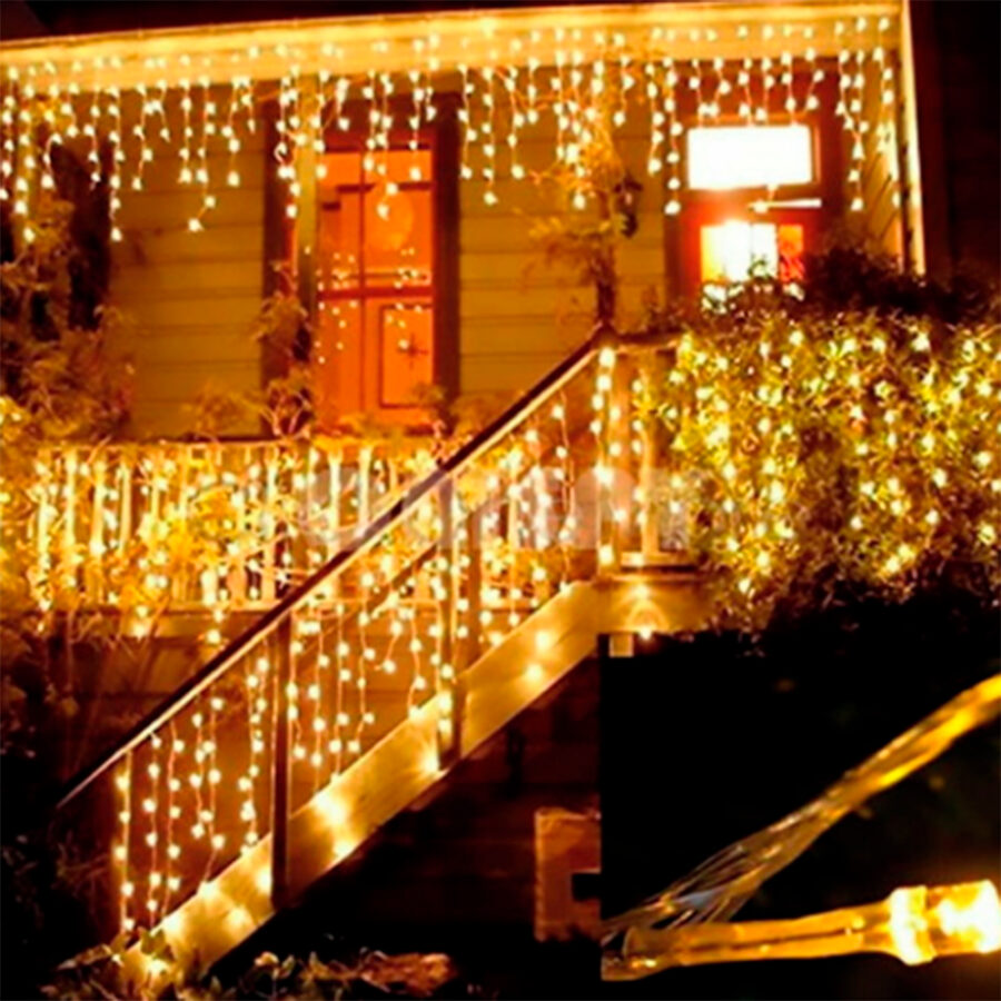 3,5 Metros Cascata Com 160 Lampadas Led Pisca Natal Cor:Branco Quente