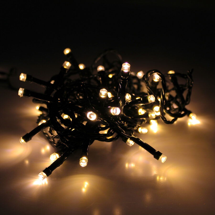 Cordão Com 50 Lampadas De Led Formato Pequena Gota 5 Metros Fio Verde Escuro Cores:Branco Quente