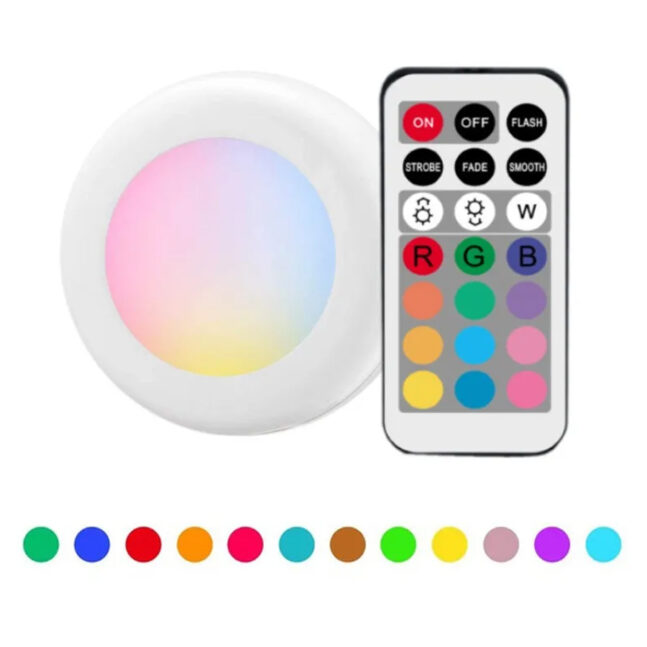 STO110 - 3 Lampadas Luminaria Led RGB Controle Remoto Para Armario