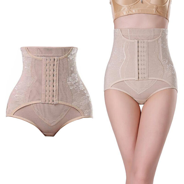 Cinta Calcinha Modeladora Aperta Barriga Alta Compressão Flores Bege Tamanho:XL