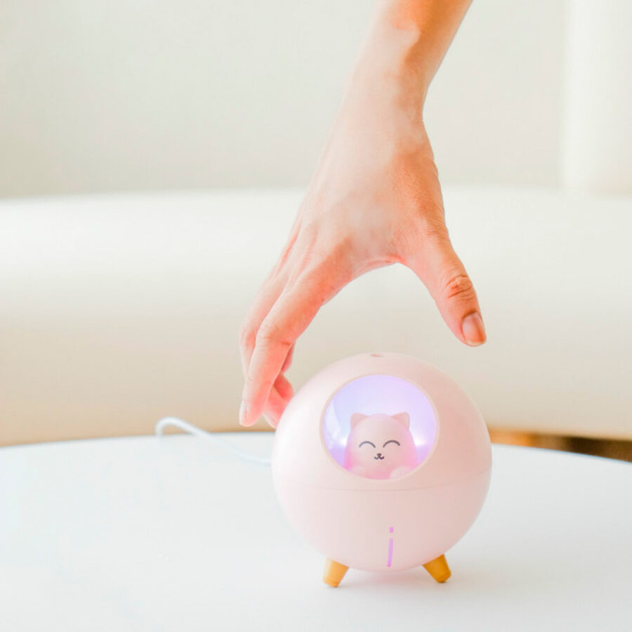 Umidificador De Ar Luminaria USB Difusor Aromatizador Esfera Gatinho Cor:Rosa - Imagem 3