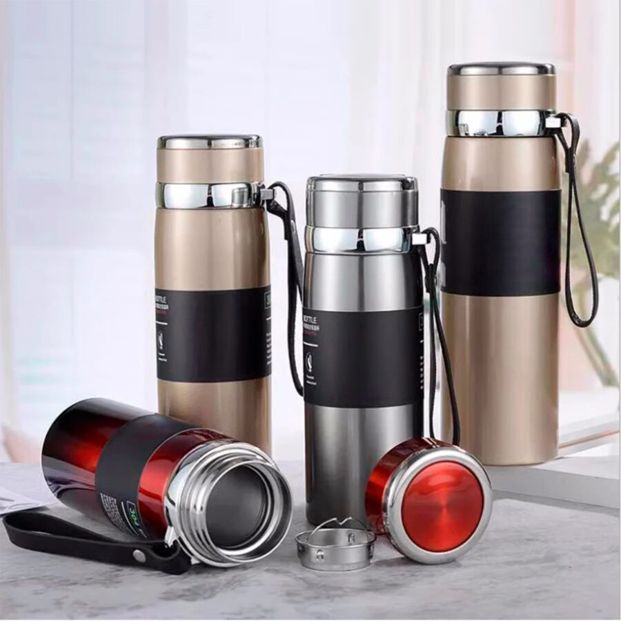 Garrafinha Térmica Aço Inox 1L Água Gelada Quente C/ Vedação Academia Trilha Cor:Azul com Prata - Imagem 7