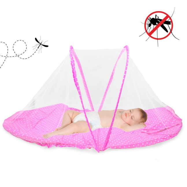 Mini Berço De Bebe Portatil Com Mosquiteiro Ninho Acolchoado Cor:Rosa
