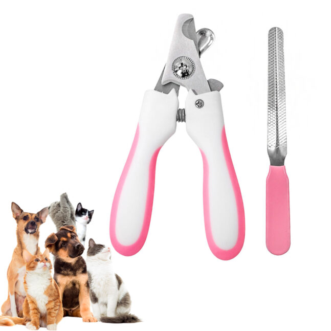 Alicate Pet Tesoura Corte De Unhas Cachorro Gato Com Lixa Cor:Rosa