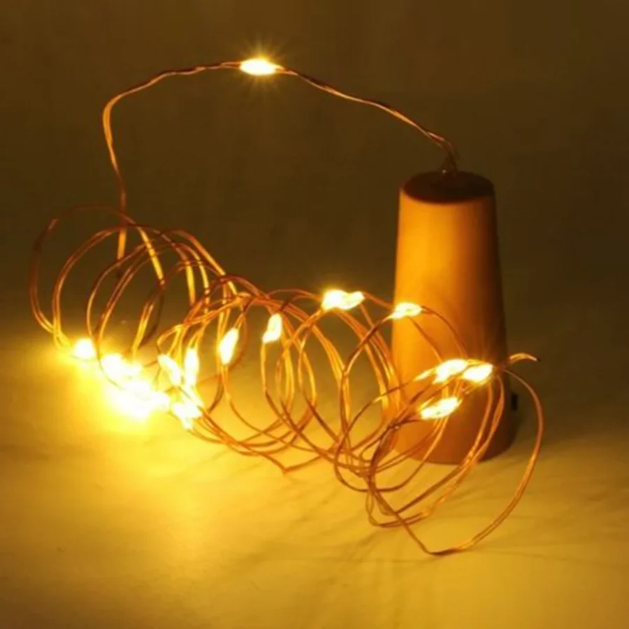 Pisca de LED Rolha P/ Garrafa Fio de Fada 20L 2 Metros Bateria Cores:Branco Quente