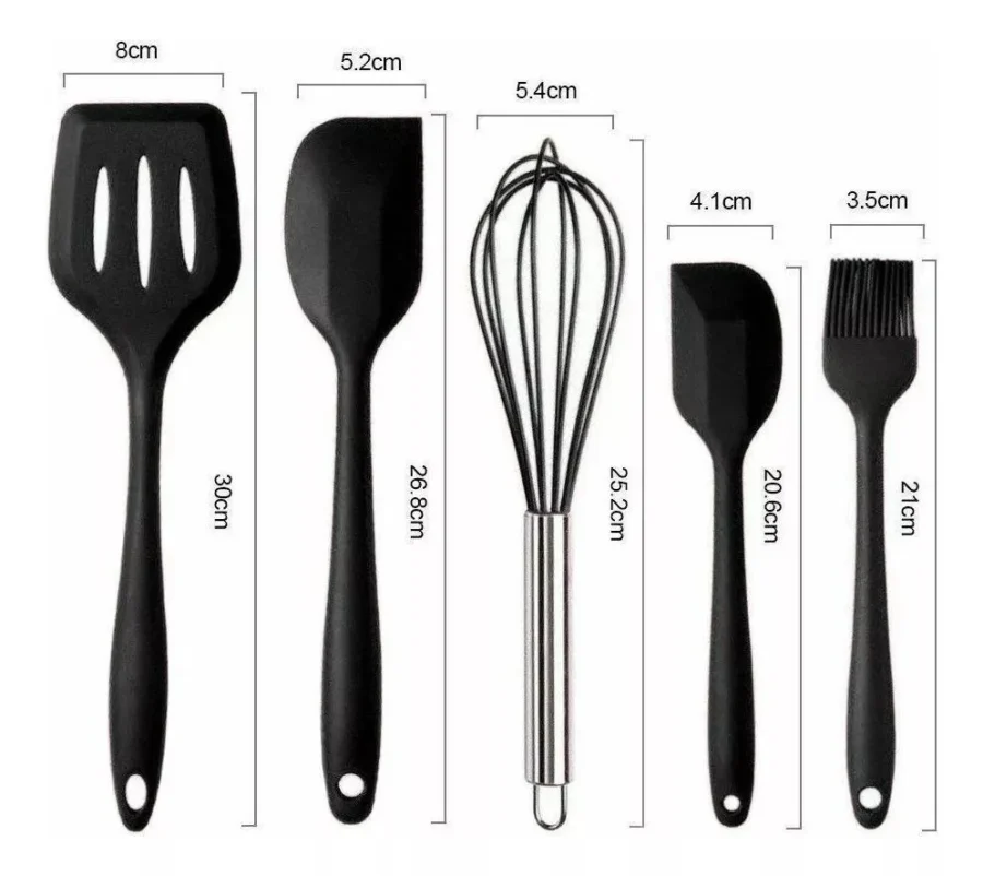 Kit Utensílios De Silicone Para Cozinha 5 Peças Espátula Fue Pincel Cor:Azul - Imagem 2