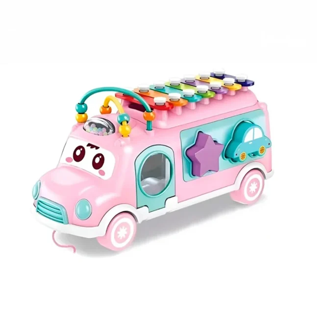 Ônibus Brinquedo Educativo Xilofone Peças De Encaixar Cor:Rosa