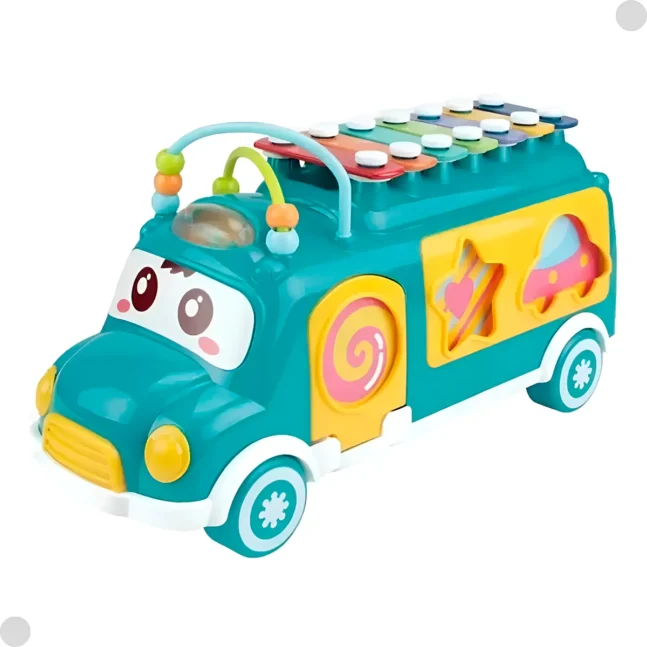 Ônibus Brinquedo Educativo Xilofone Peças De Encaixar Cor:Verde Água