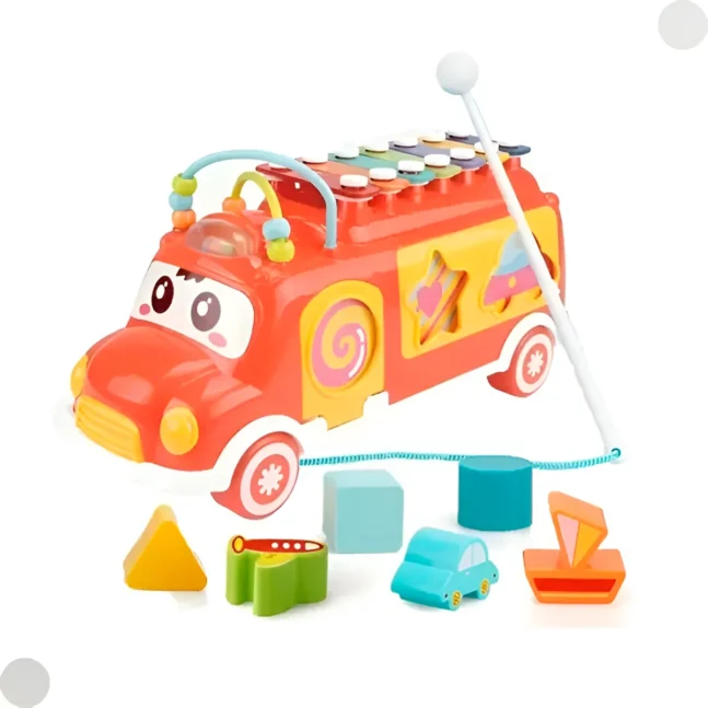 Ônibus Brinquedo Educativo Xilofone Peças De Encaixar Cor:Vermelho