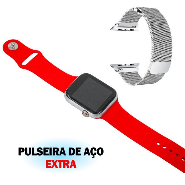 Relogio Smartwatch Android Ios Inteligente Bluetooth C/ Pulseira Magnetica QS18 Cor:Vermelho