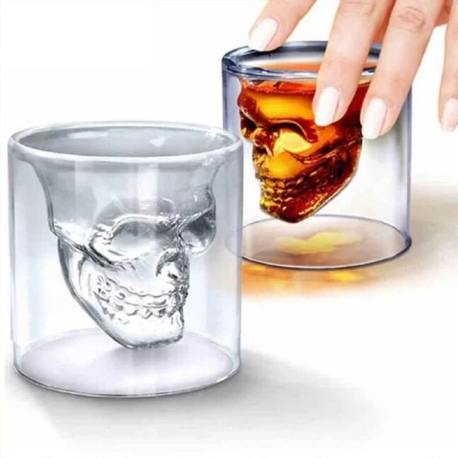 STO312 - Copo Shot Caveira P/ Dose 75ml Tequila Whisky Cristal Skull