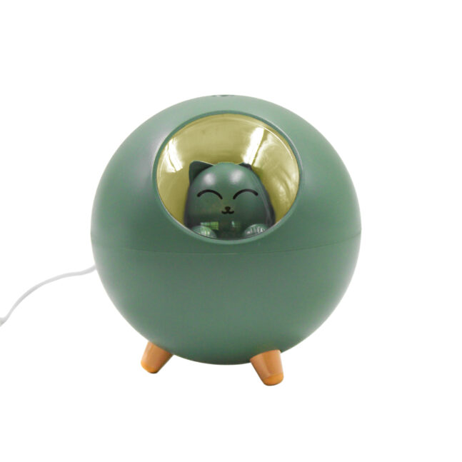 Umidificador De Ar Luminaria USB Difusor Aromatizador Esfera Gatinho Cor:Verde