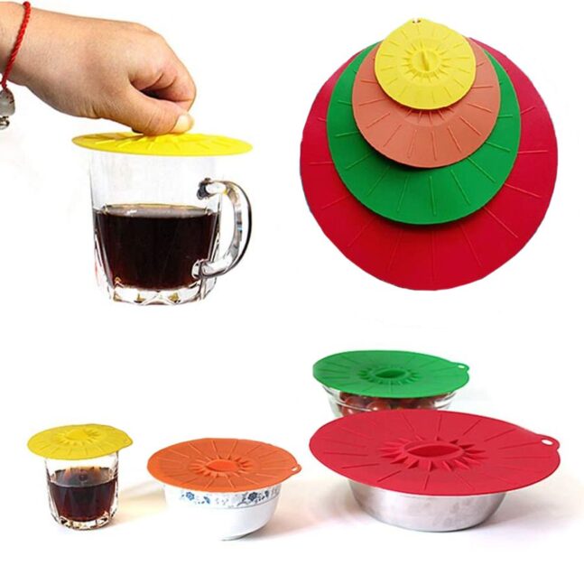 Kit Tampas Silicone De Sucção 4 Peças A Vacuo Coloridas