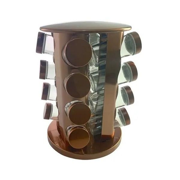 Torre De Porta Temperos Rose Arredondada Giratoria 16 Potes