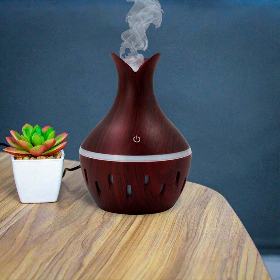 Purificador De Ar Umidificador De Ambiente Difusor USB Com Luzes Led Colorido Vaso Rajado