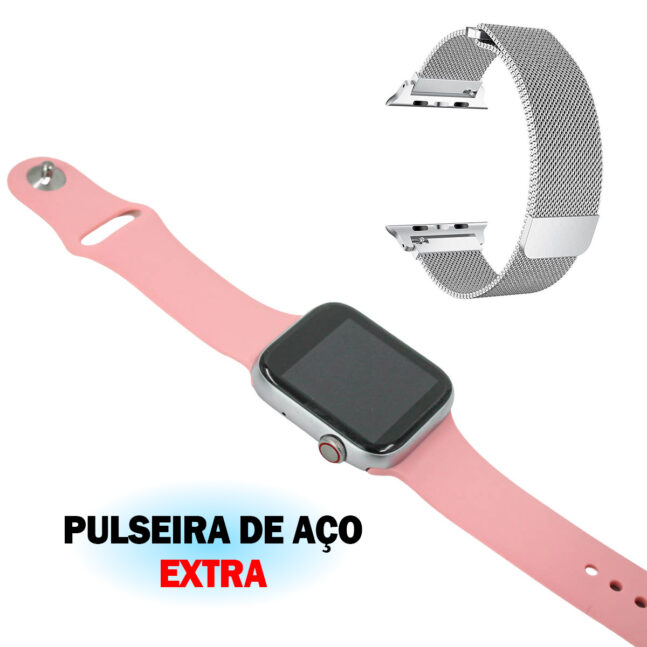 Relogio Smartwatch Android Ios Inteligente Bluetooth C/ Pulseira Magnetica QS18 Cor:Rosa