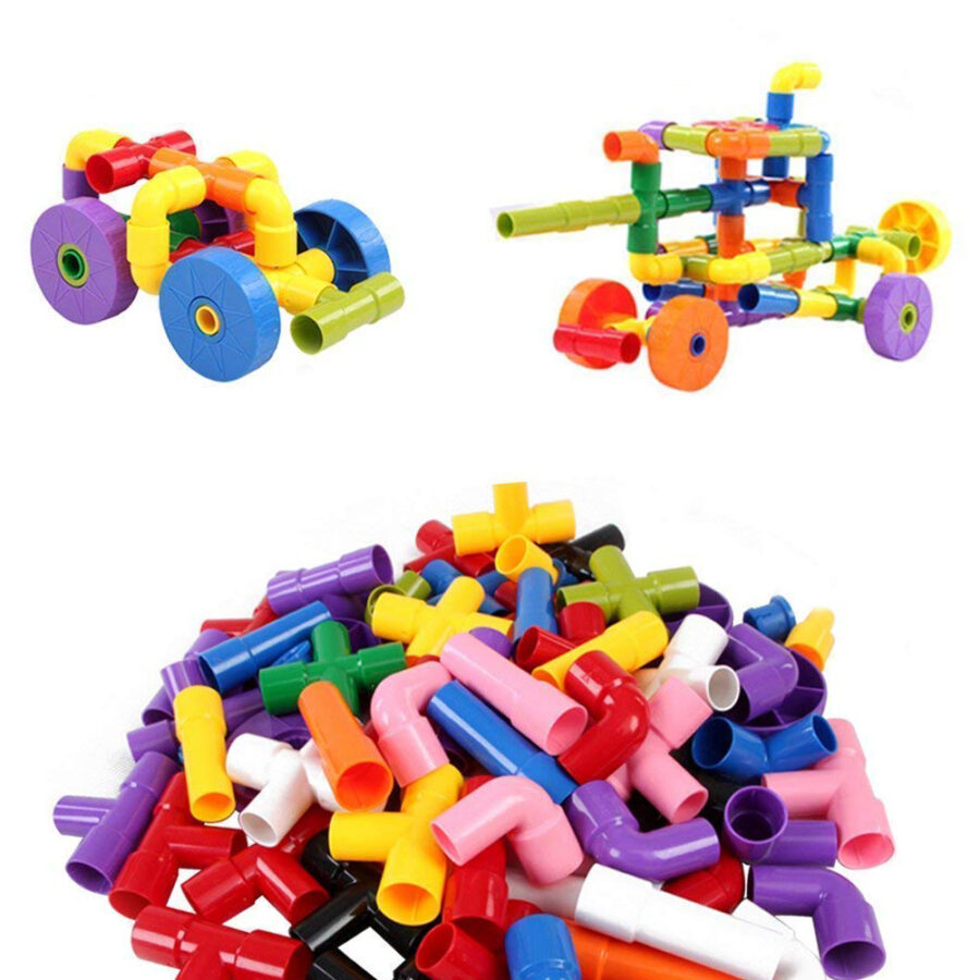Brinquedo De Montar Interativo Plastico Blocos Infantil Coloridos Tubos Canos Encaixar - Imagem 3