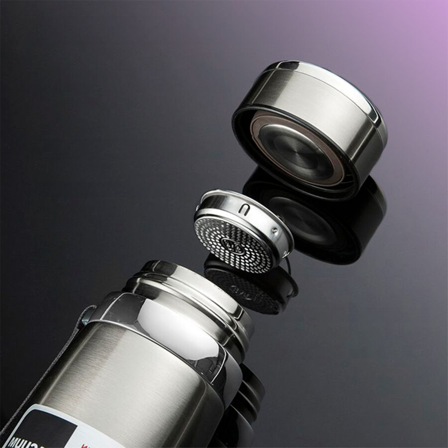 Garrafinha Térmica Aço Inox 1L Água Gelada Quente C/ Vedação Academia Trilha Cor:Azul com Prata - Imagem 4
