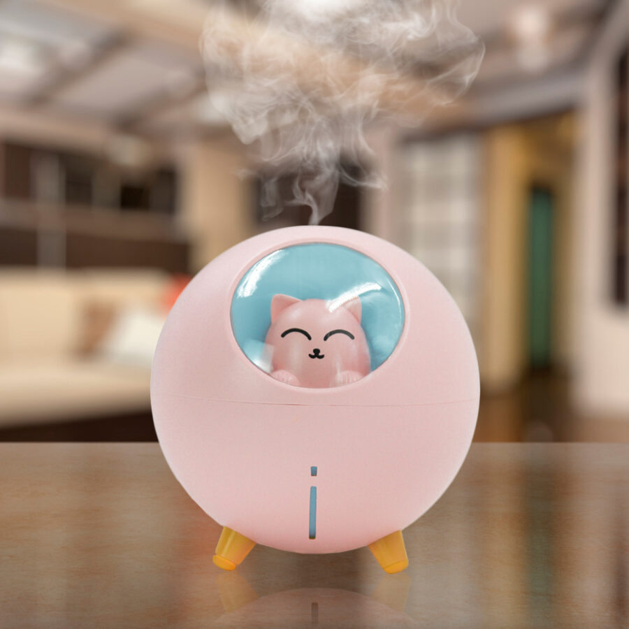 Umidificador De Ar Luminaria USB Difusor Aromatizador Esfera Gatinho Cor:Rosa - Imagem 4