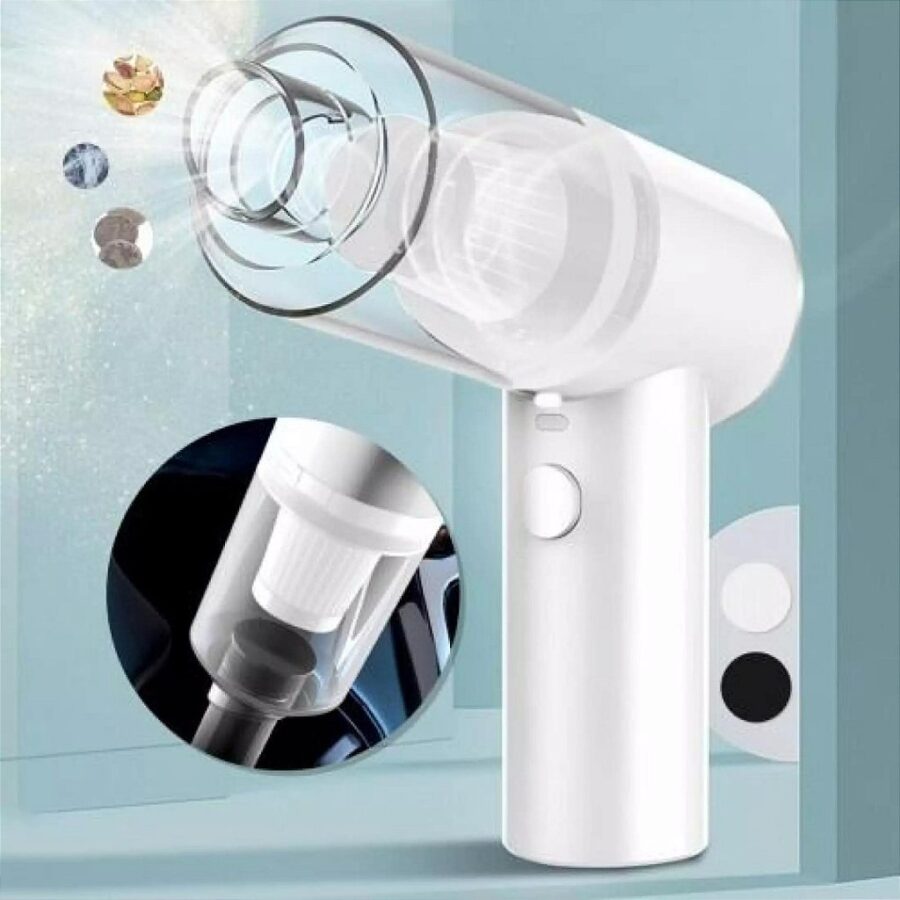 Mini Aspirador De Po Sem Fio Portatil Limpa Tudo Casa Carro Vacuo Cor:Branco - Imagem 3