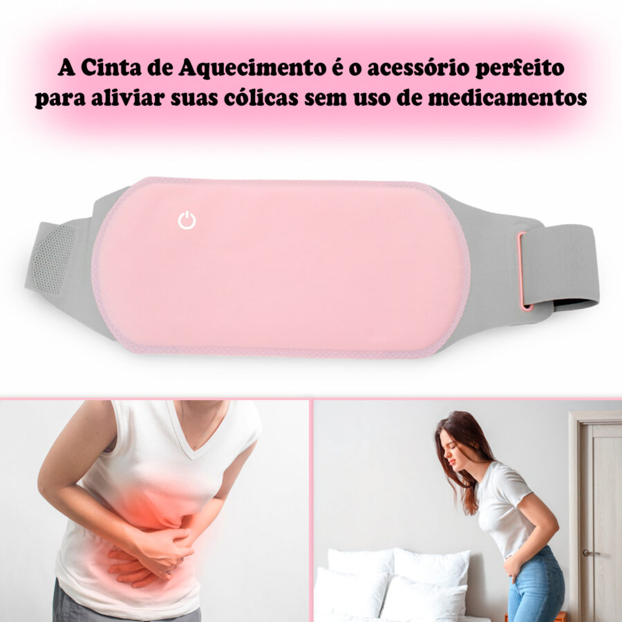 Cinta De Aquecimento Alivio Cólica Menstrual Almofada Esquenta Cor:Rosa - Imagem 2