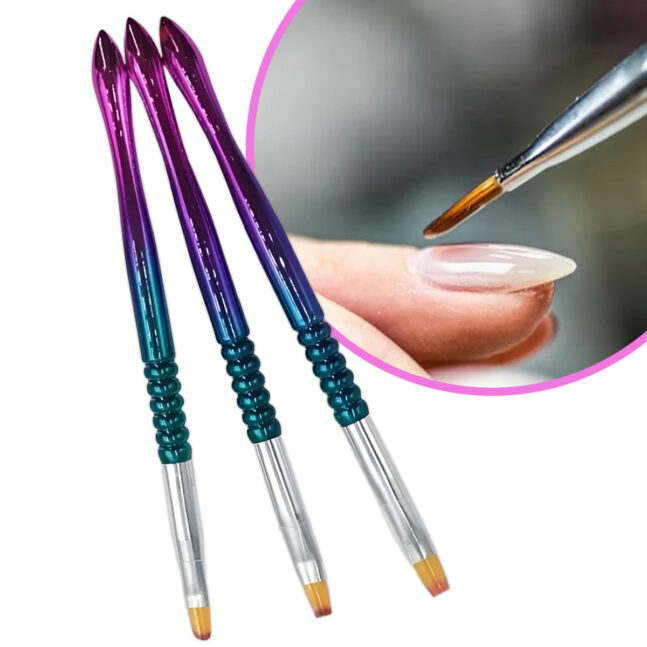 Kit 3 Pincéis Língua de Gato Reto Unhas Acrigel Decoração