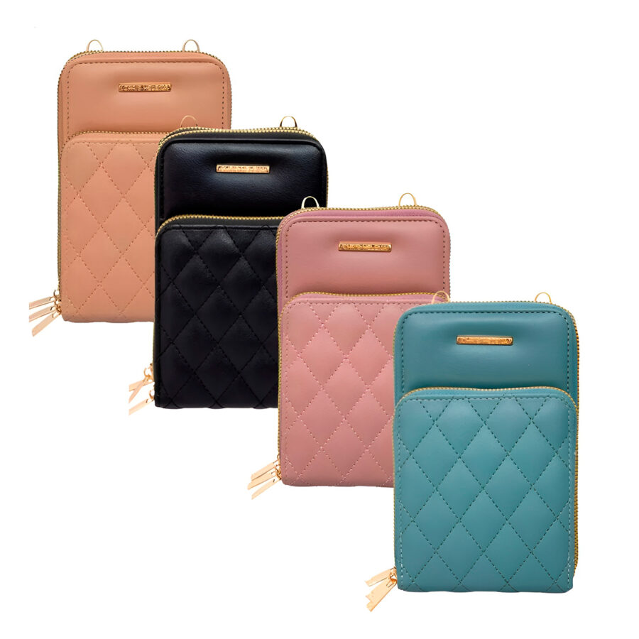 Bolsa Carteira Feminina Com Alça Textura Matelassê Cor:Azul - Imagem 2