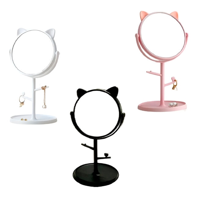 Espelho de Mesa com Suporte Orelha de Gatinho Maquiagem Cor:Branco