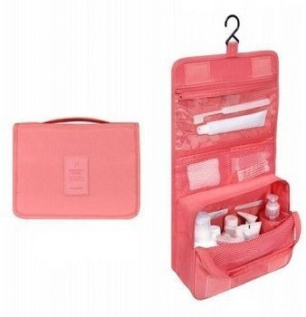 Necessaire Em Nylon Organizadora Higiene Para Viagem Cor:Rosa