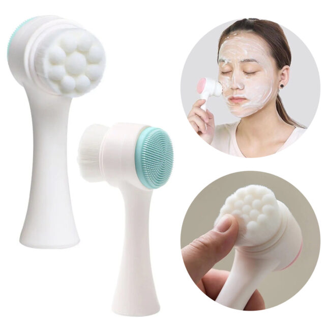 Escova Massagem Facial Limpeza Esfoliação Suave 2 em 1 Cor:Rosa