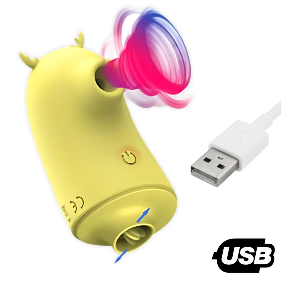 Vibrador Pulsação Língua 2 em 1 Alce Recarregável USB Cor:Amarelo