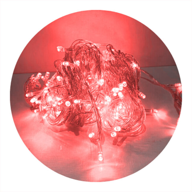 Cordão Com 100 Lampadas De Led Formato Pequena Gota 10 Metros Fio Crystal Cor:Vermelho