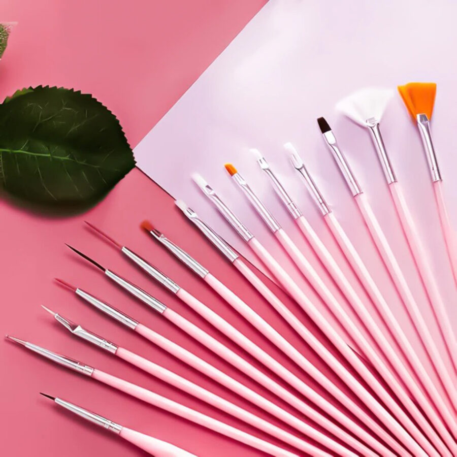 Kit Pincel Gel Uv 15 Pinceis Decoração Manicure Acrigel Cor:Rosa - Imagem 2
