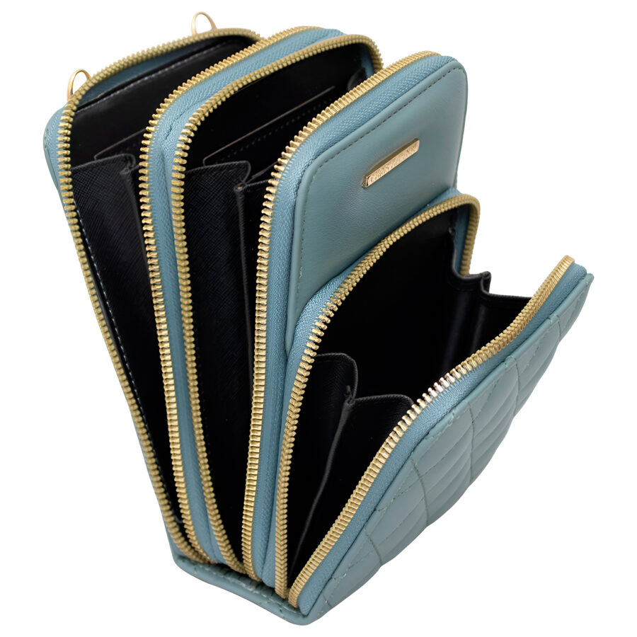 Bolsa Carteira Feminina Com Alça Textura Matelassê Cor:Azul - Imagem 3