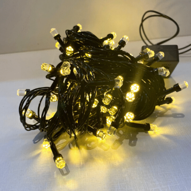 Pisca Pisca Cordão Com 100 Lâmpadas Super Led Formato Grão 10 Metros Fio Preto Cor:Branco Quente