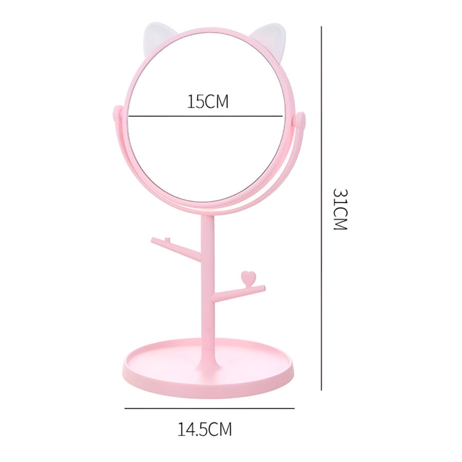 Espelho de Mesa com Suporte Orelha de Gatinho Maquiagem Cor:Branco - Imagem 2