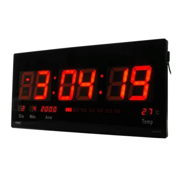 STO746 - Relogio De Parede Led Digital Data Temp 46 Cm Calendario