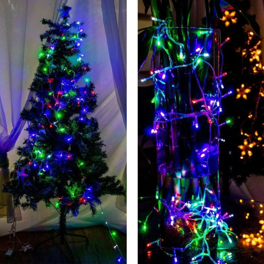 Cordão Com 100 Lampadas De Led Formato Pequena Gota 10 Metros Fio Crystal Cor:Colorido - Imagem 4