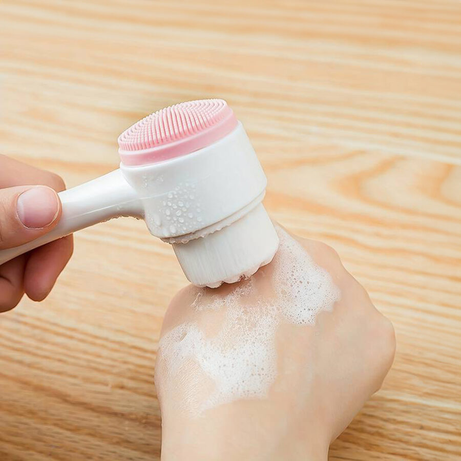 Escova Massagem Facial Limpeza Esfoliação Suave 2 em 1 Cor:Rosa - Imagem 3