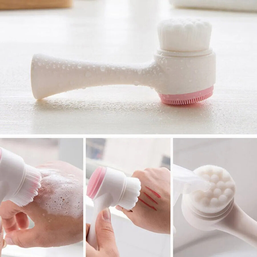 Escova Massagem Facial Limpeza Esfoliação Suave 2 em 1 Cor:Rosa - Imagem 4