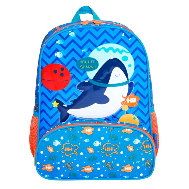 Mochila Infantil Com Bolso Externo Animais Escola Passeio Estampa:Tubarão