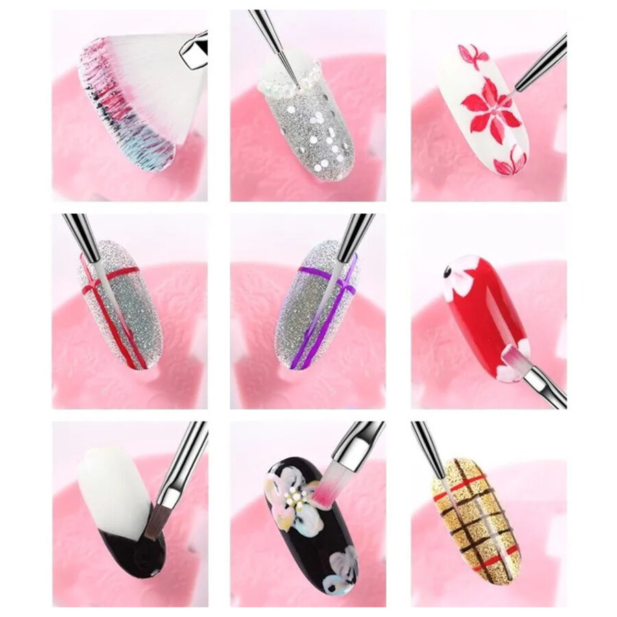 Kit Pincel Gel Uv 15 Pinceis Decoração Manicure Acrigel Cor:Rosa - Imagem 4