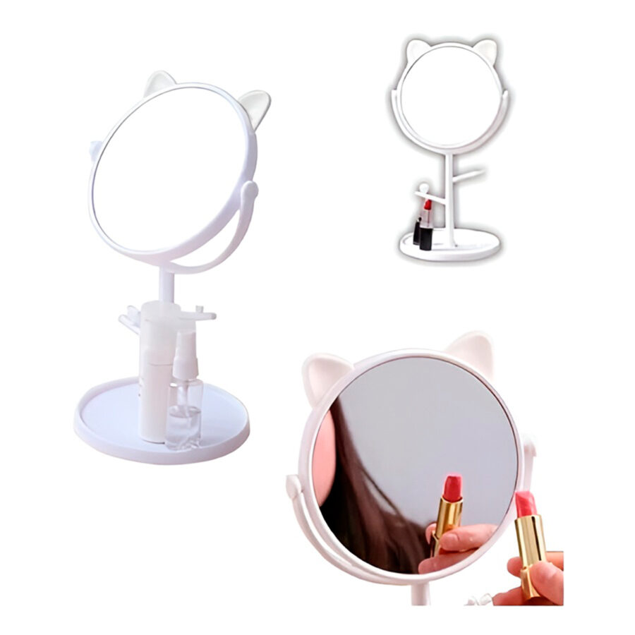 Espelho de Mesa com Suporte Orelha de Gatinho Maquiagem Cor:Branco - Imagem 5