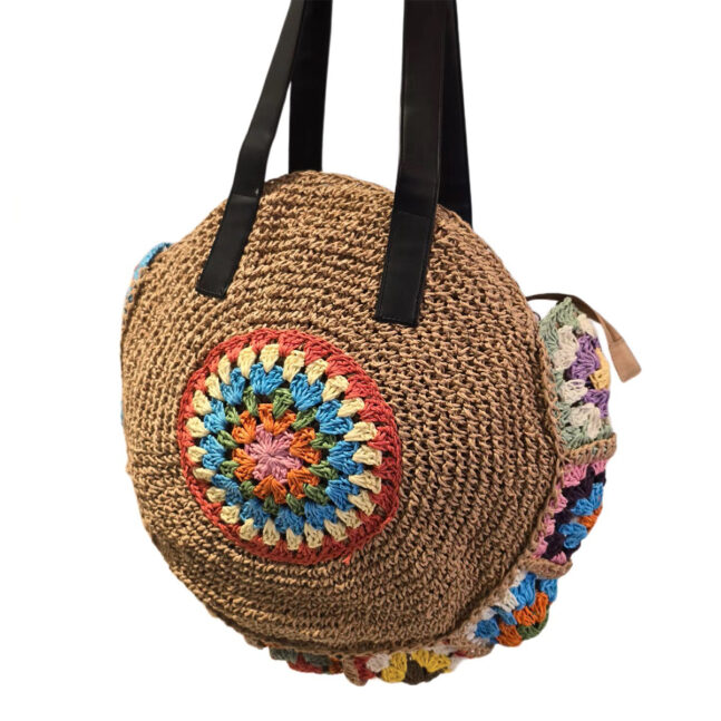 Bolsa Artesanal Praia Forrada Redonda Crochê Grande Verão Cor:Marrom