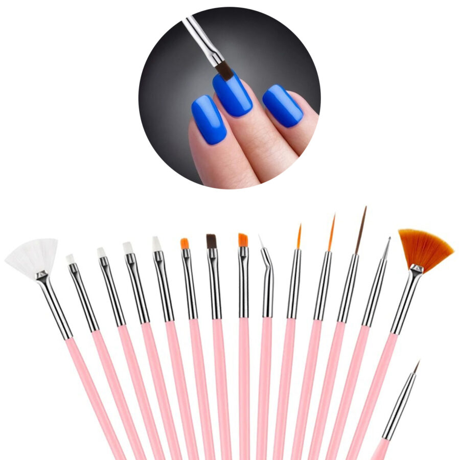 Kit Pincel Gel Uv 15 Pinceis Decoração Manicure Acrigel Cor:Rosa - Imagem 6