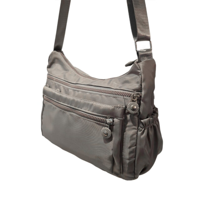 Bolsa Lateral Transversal Lisa Casual 3 Compartimentos Cor:Cinza