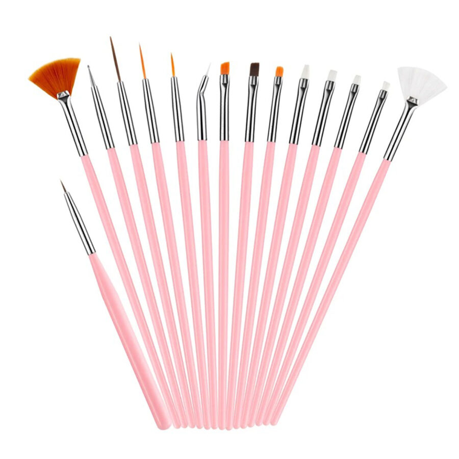 Kit Pincel Gel Uv 15 Pinceis Decoração Manicure Acrigel Cor:Rosa - Imagem 7