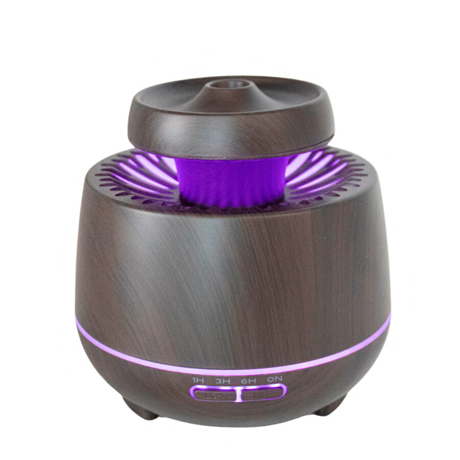 Aromatizador e Umidificador de Ambientes Com 7 Tipos De Luzes De Led 400ML Cor:Mogno - Imagem 2