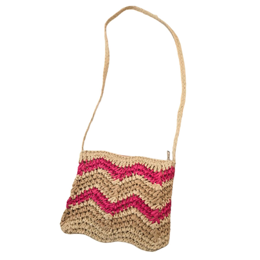 Bolsa Artesanal Lateral Listrada Transversal Casual Praia Cor:Rosa
