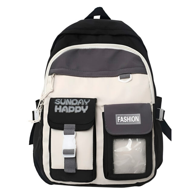 Mochila Juvenil Feminina Casual Cute Duo Passeio Cores:Preto com Branco